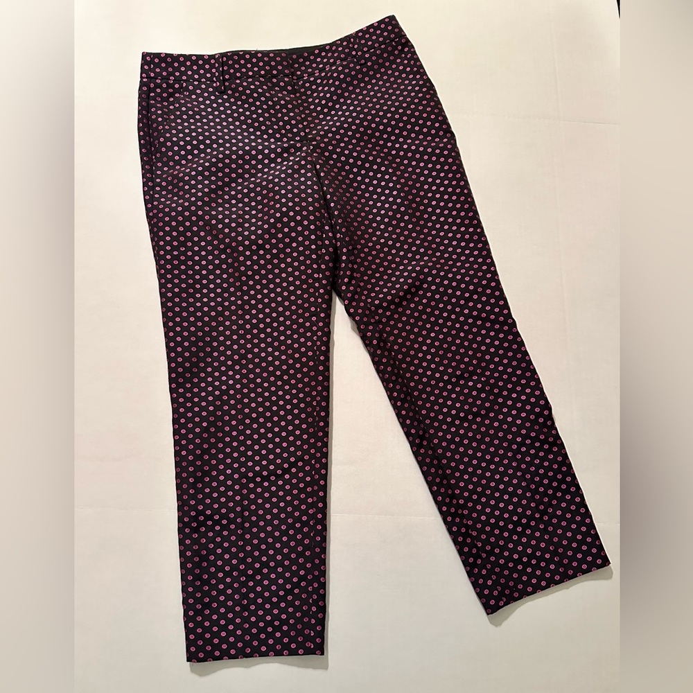 J Crew Black Pink Blue Print Ankle Pants Size 6